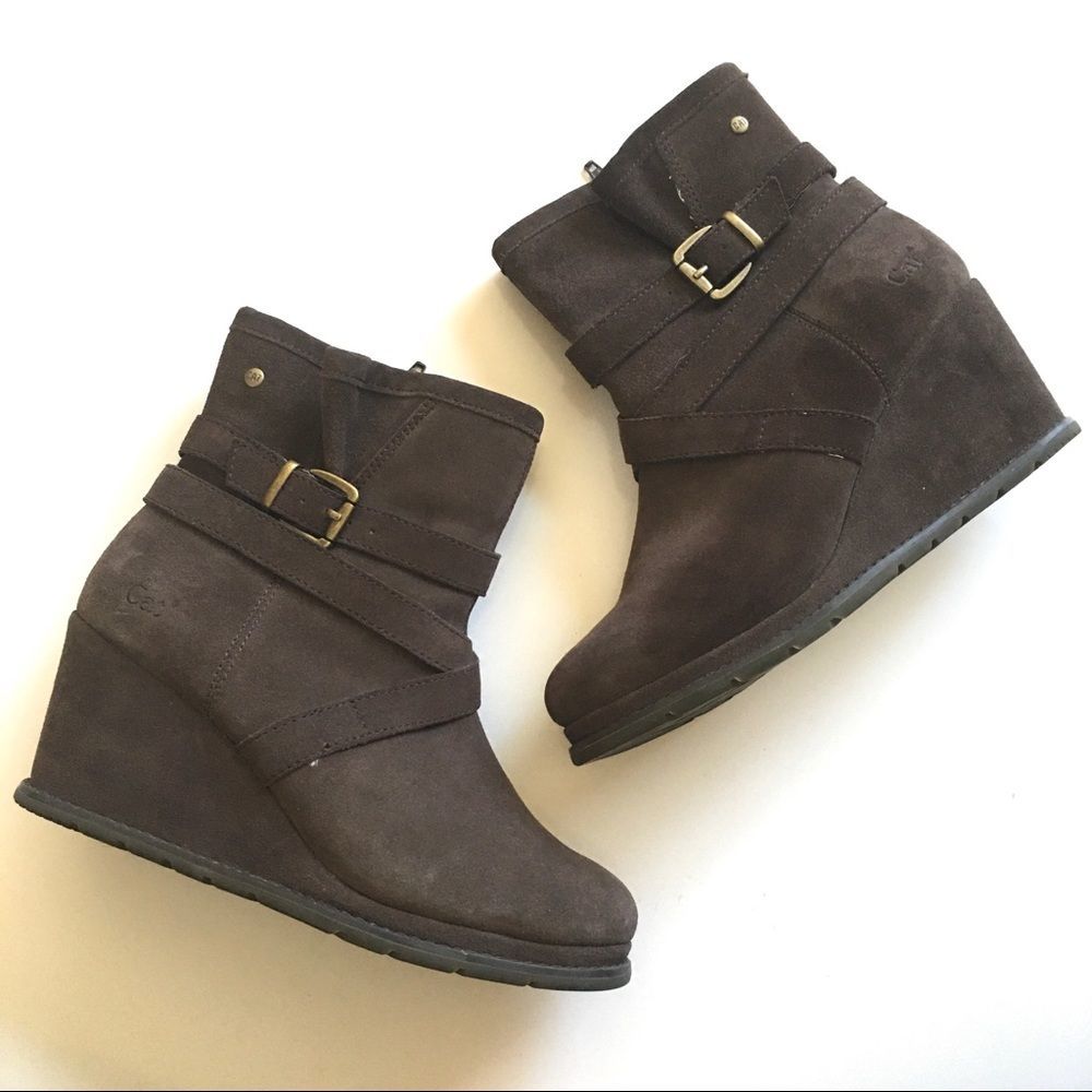CAT by Caterpillar Brown Leather Wedge Booties